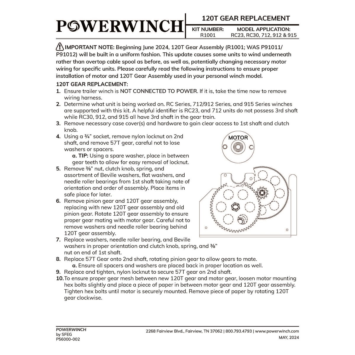 Powerwinch 1st Shaft - 120t Gear Kit - RC23, RC30, 712, 912, 915 -R1001