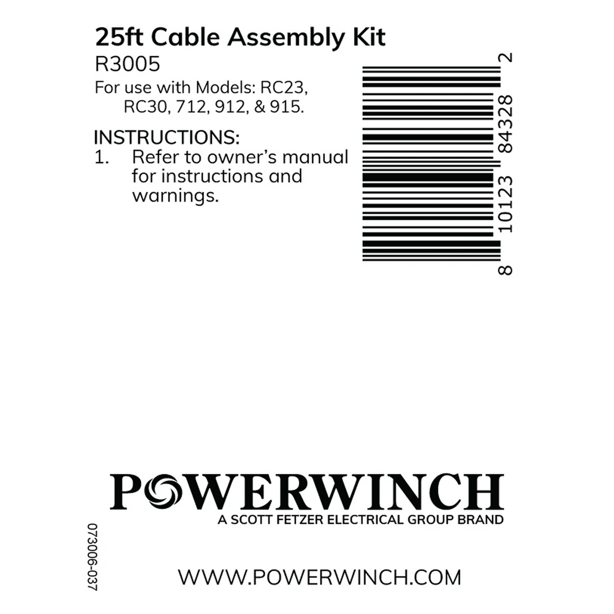 Powerwinch 25ft Cable Assy Kit - RC23, RC30, 712, 912, 915 - R3005