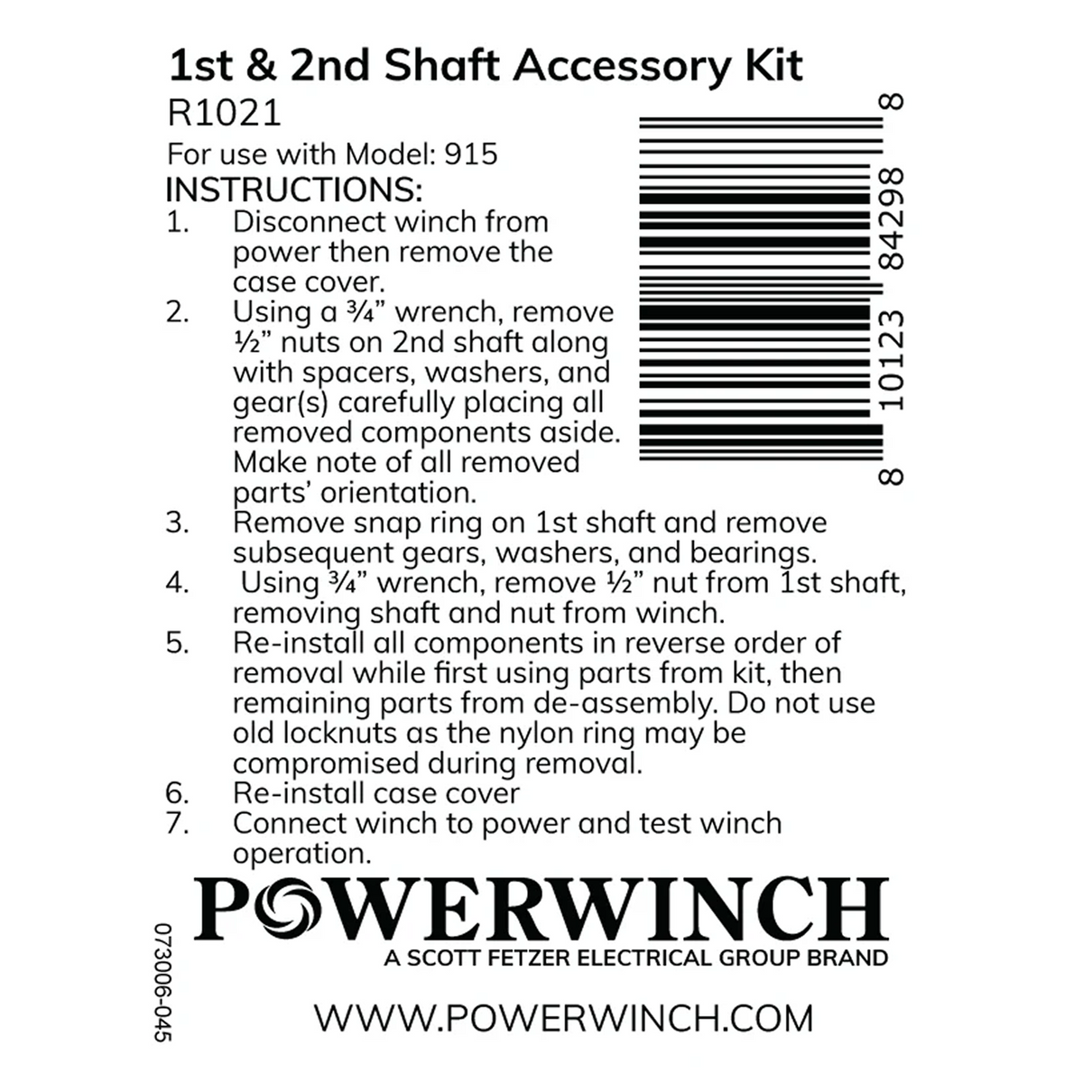Powerwinch 1st/2nd Shaft Accessory Kit - 915 - R1021