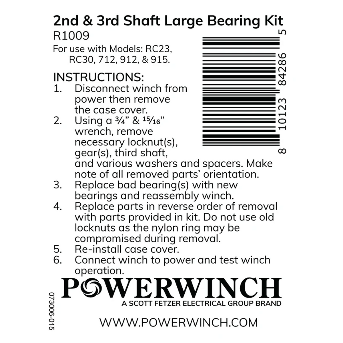 Powerwinch 2nd/3rd Shaft - LG Bearing Kit - RC23, RC30, 712, 912, 915 - R1009