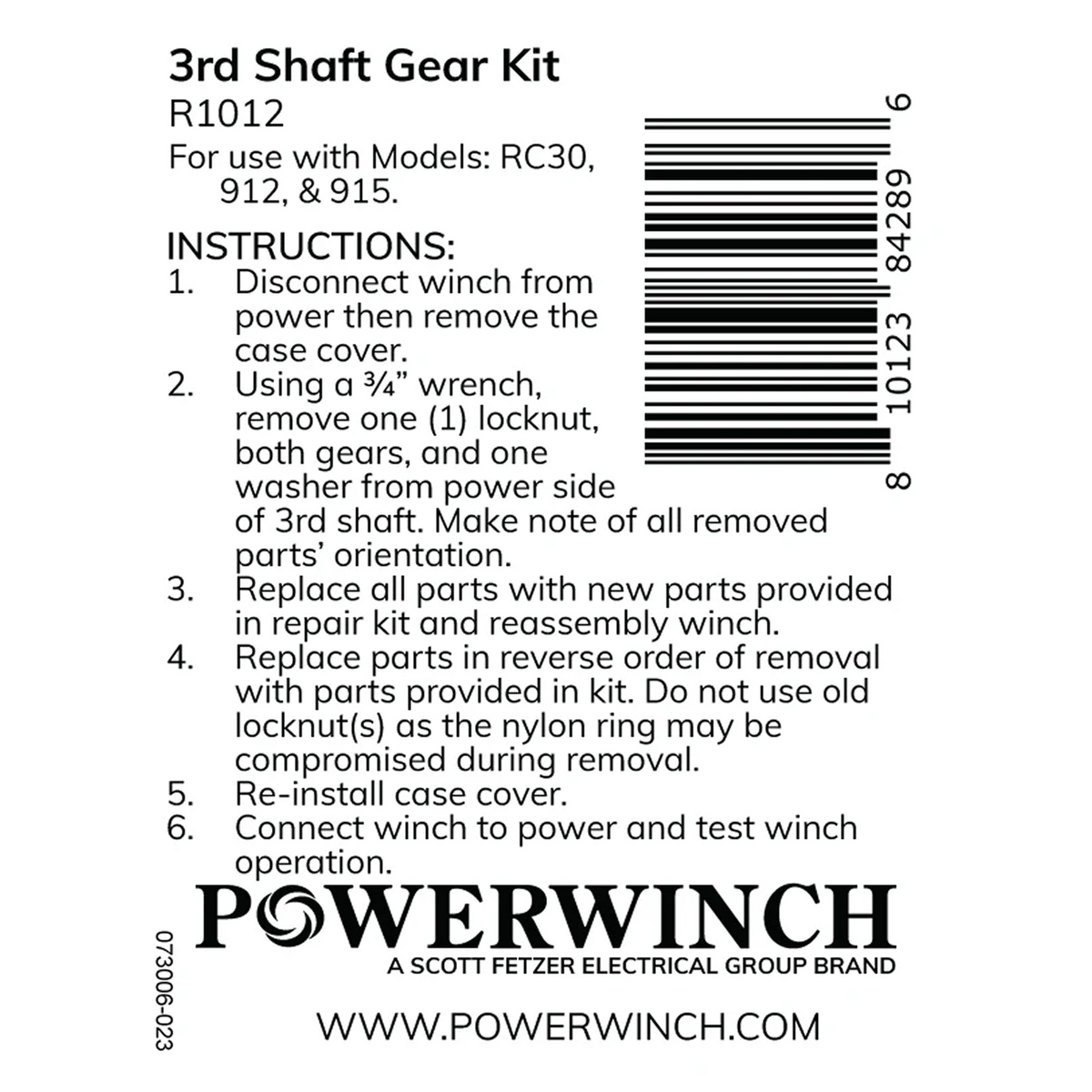 Powerwinch 3rd Shaft Gear Kit - RC30, 912, 915 - R1012