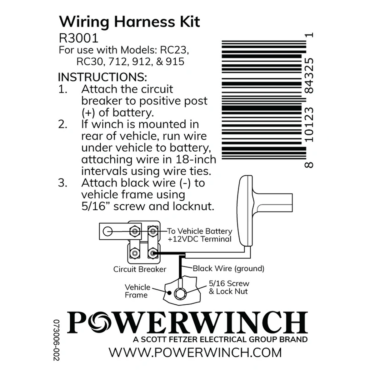 Powerwinch Wire Harness Kit - RC23, RC30, 712, 912, 915 - R3001