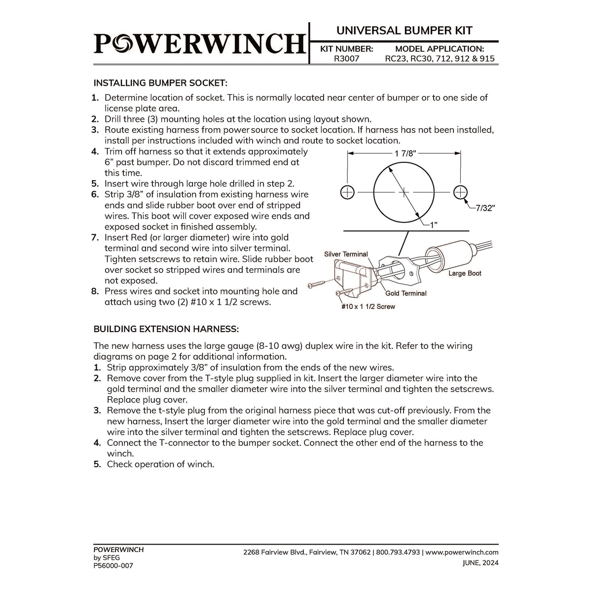 Powerwinch Bumper Wiring Kit - RC23, RC30, 712, 912, 915 - R3007