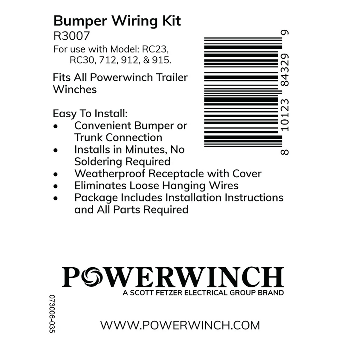 Powerwinch Bumper Wiring Kit - RC23, RC30, 712, 912, 915 - R3007