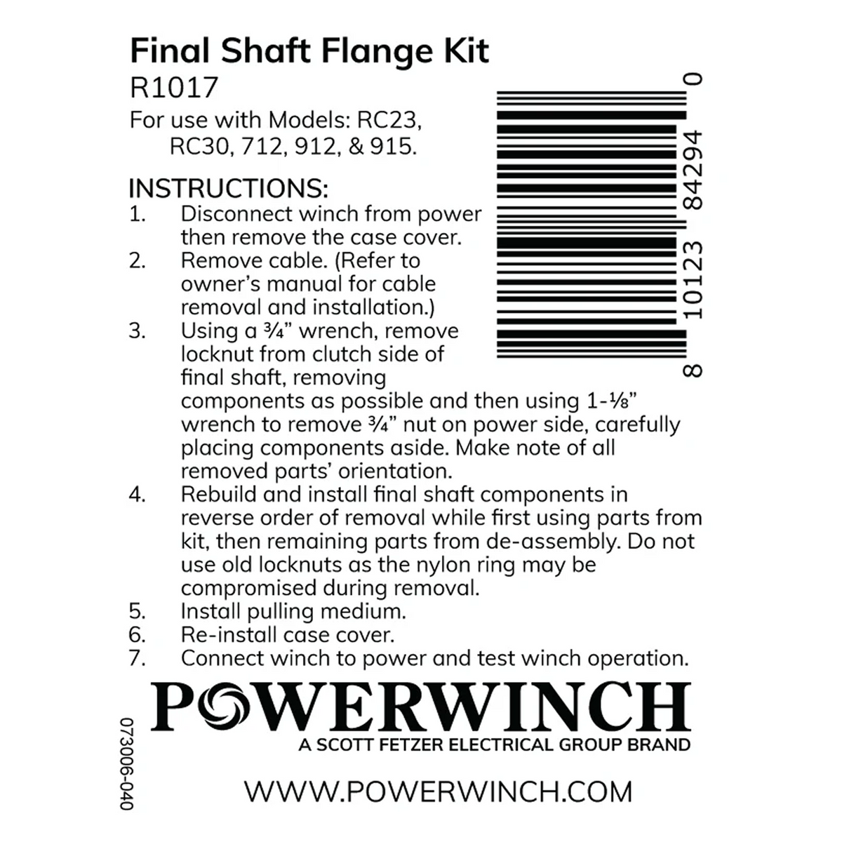 Powerwinch Final Shaft Flange Kit - RC23, RC30, 712, 912, 915 - R1017