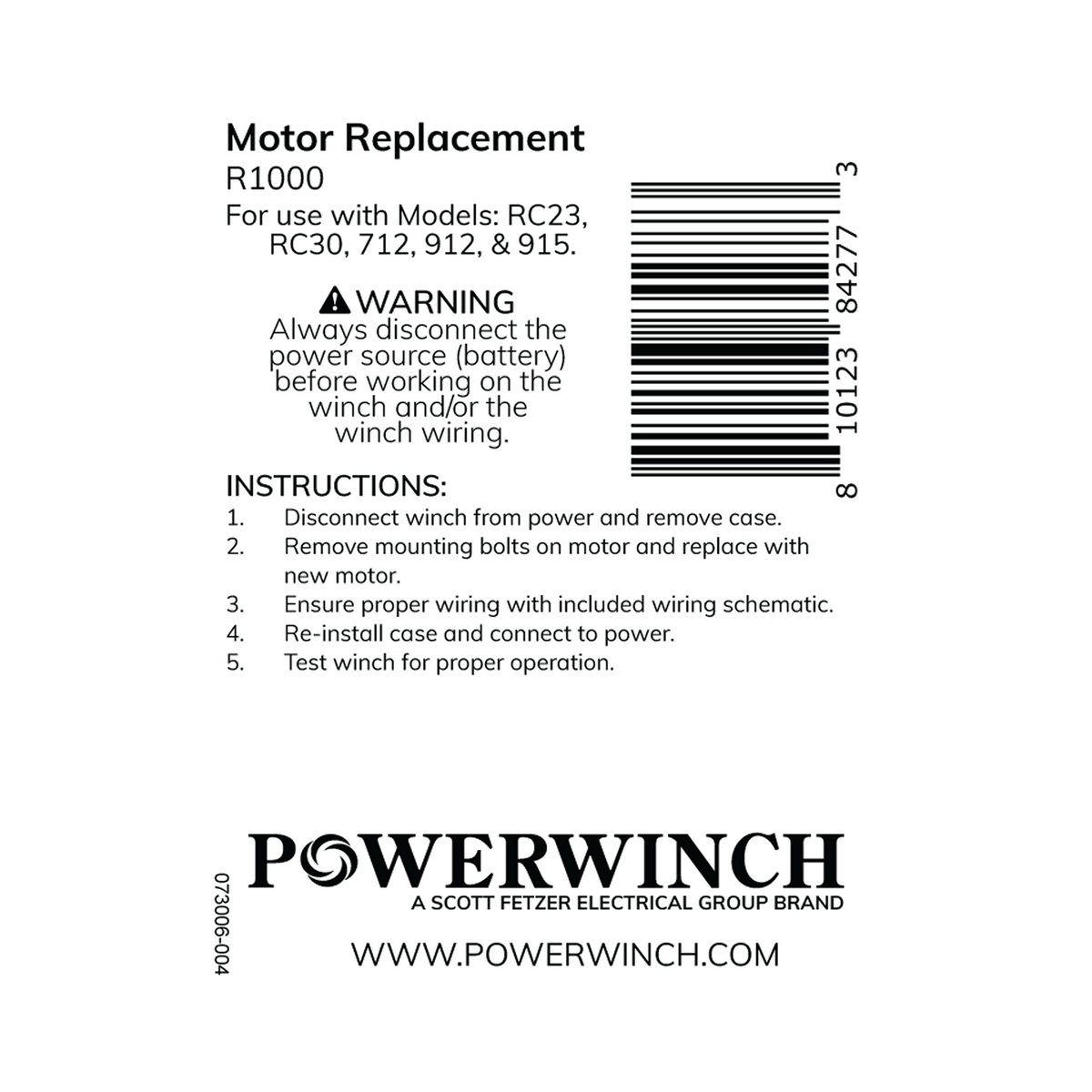 Powerwinch Motor Assembly Kit - RC23, RC30, 712, 912, 915 - R1000