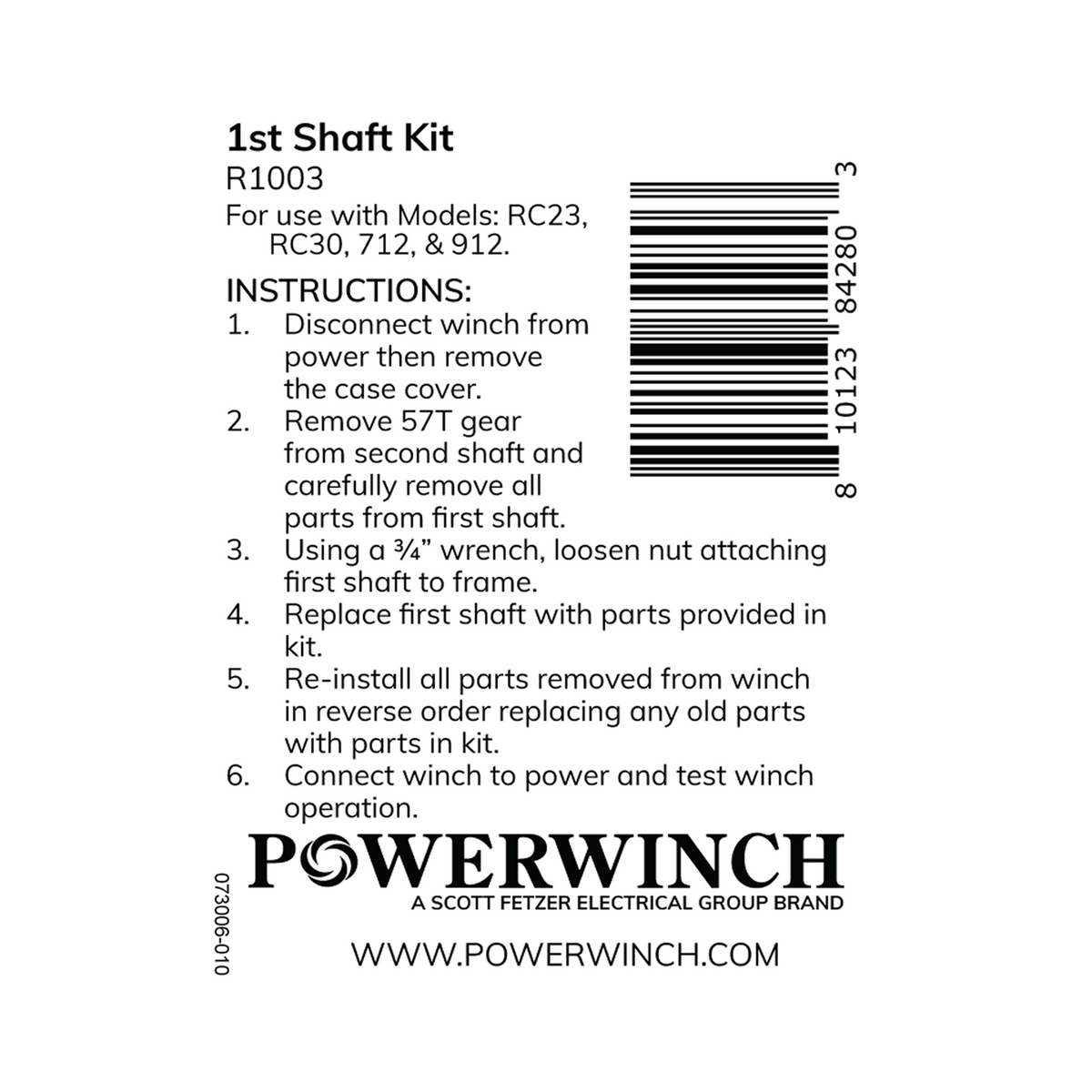 Powerwinch 1st Shaft Kit - RC23, RC30, 712, 912 - R1003