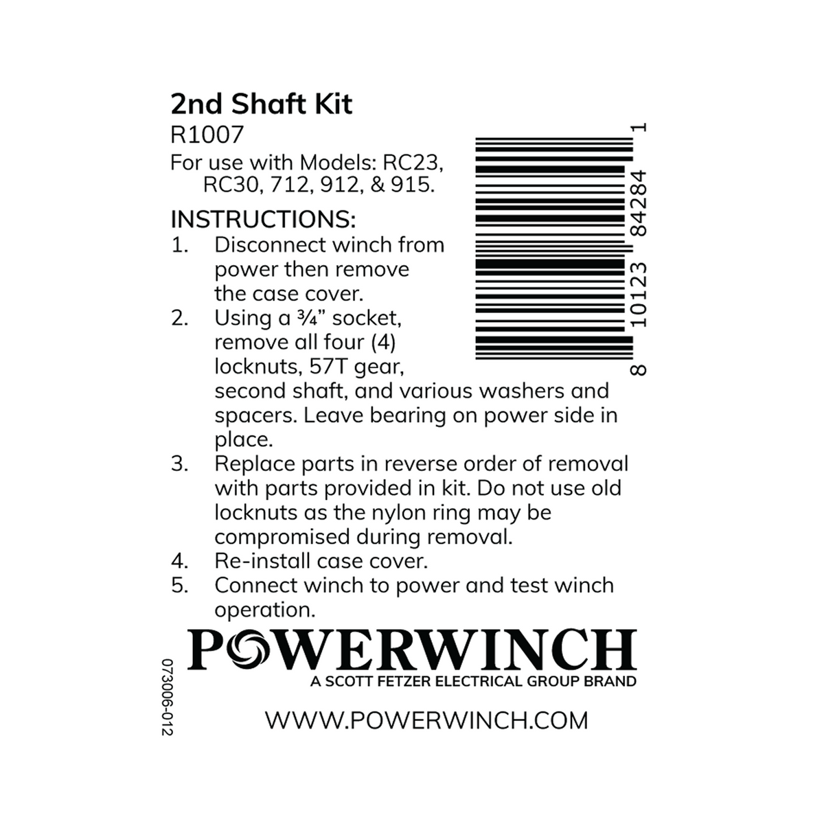 Powerwinch 2nd Shaft Kit - RC23, RC30, 712, 912, 915 - R1007