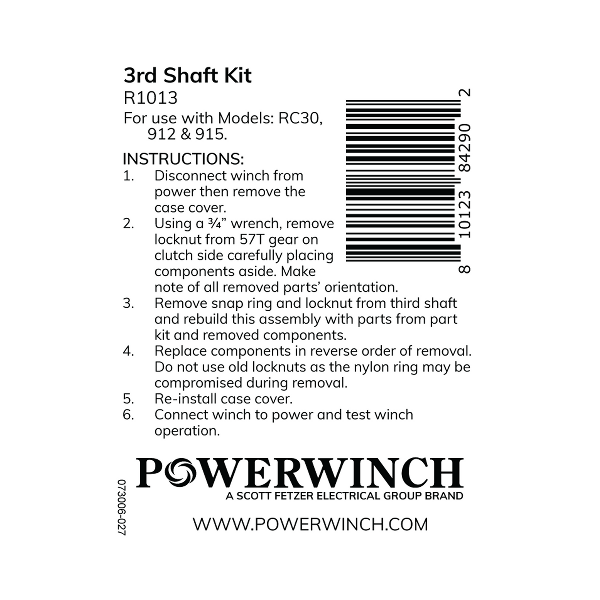 Powerwinch 3rd Shaft Kit - RC30, 912, 915 - R1013