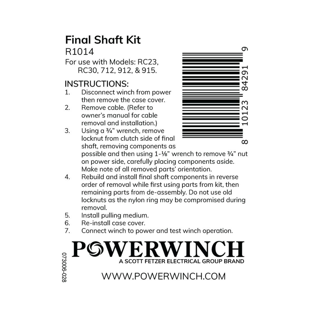 Powerwinch Final Shaft Kit - RC23, RC30, 712, 912, 915 - R1014