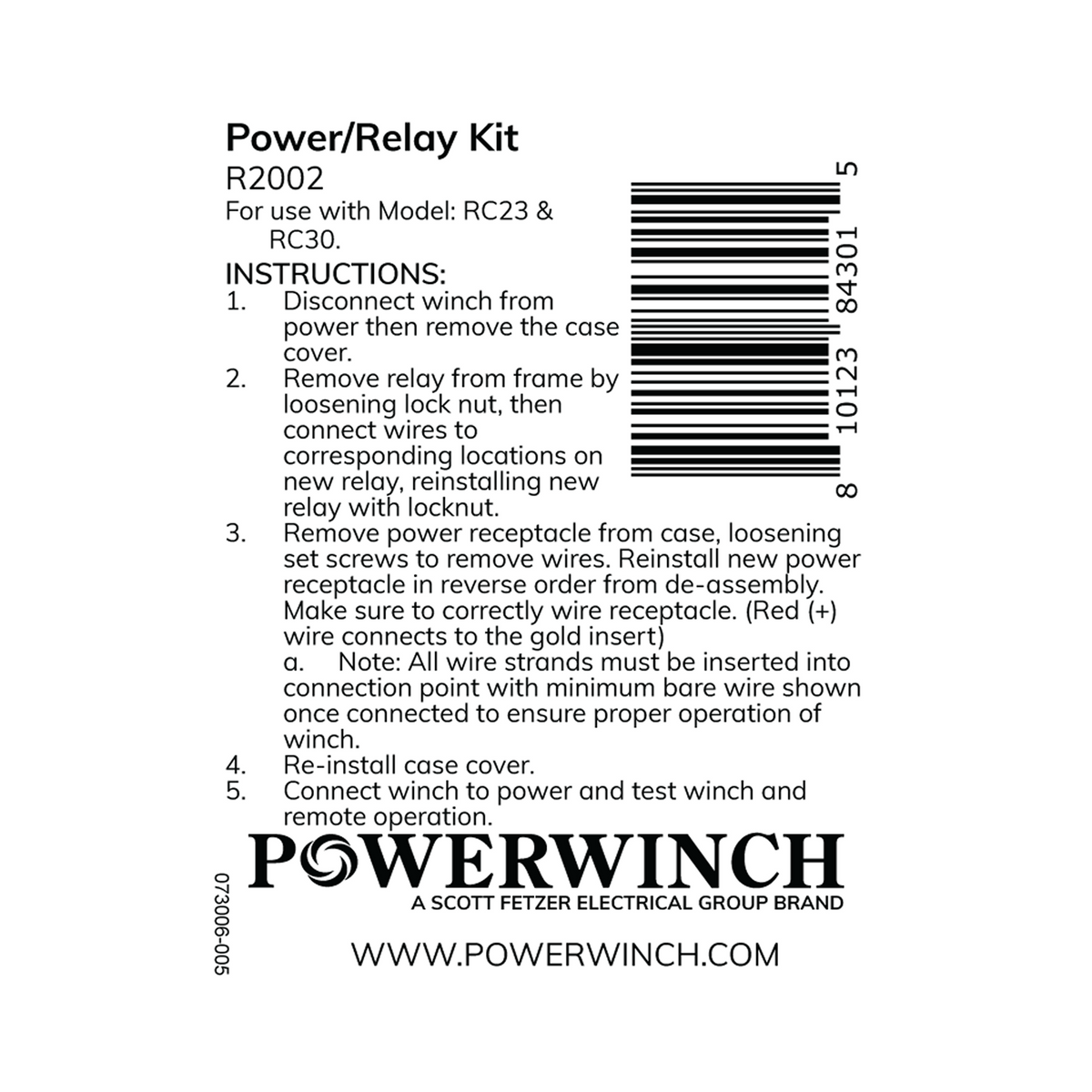 Powerwinch Power/Relay Kit - RC23, RC30 - R2002