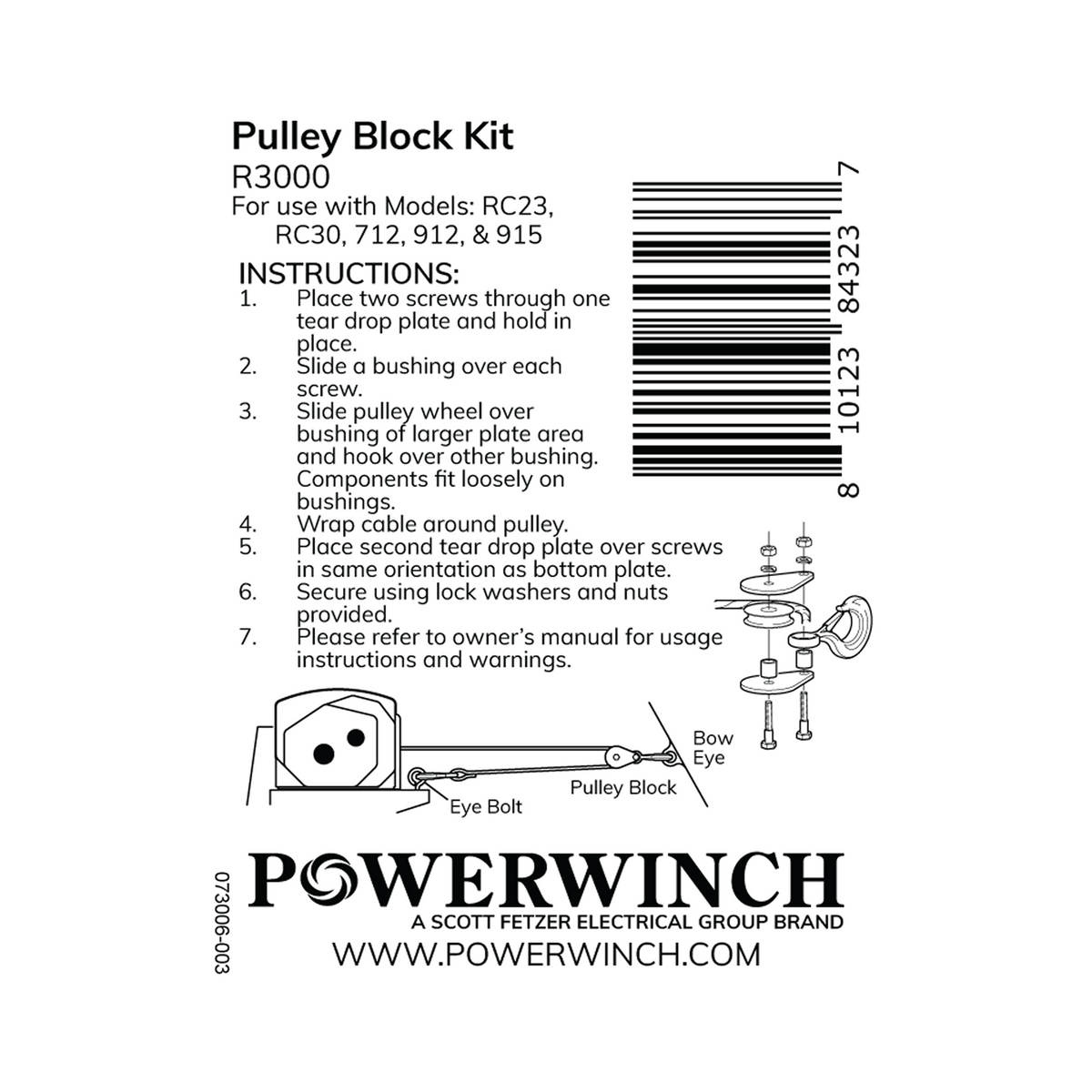 Powerwinch Pulley Block Kit - RC23, RC30, 712, 912, 915 - R3000