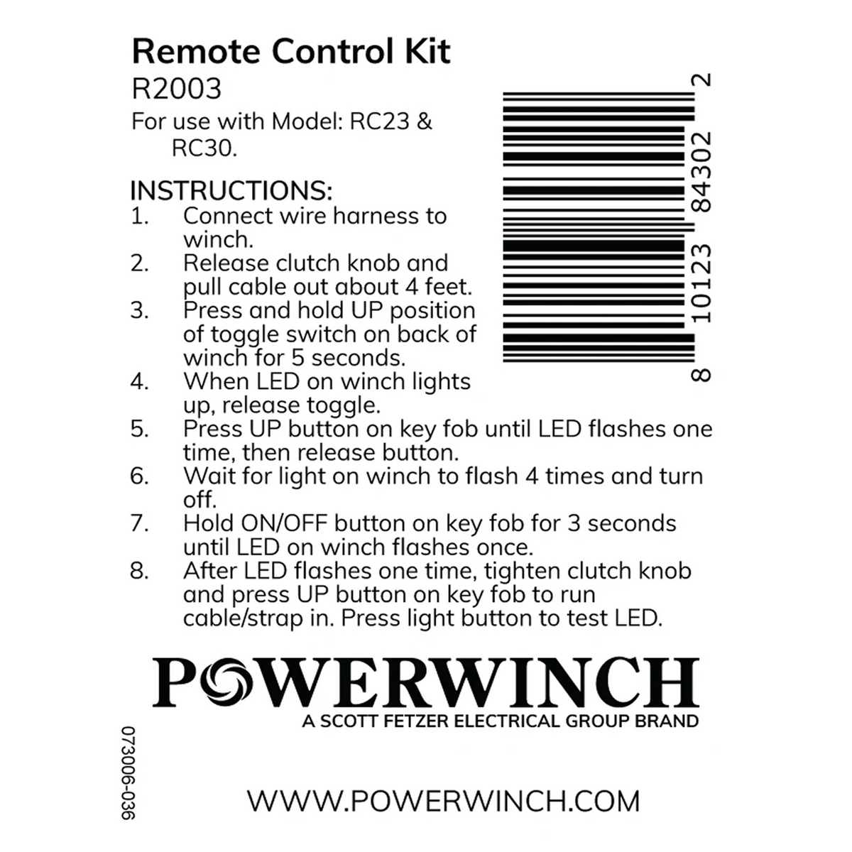 Powerwinch Remote Control Fob Kit - RC23, RC30 - R2003