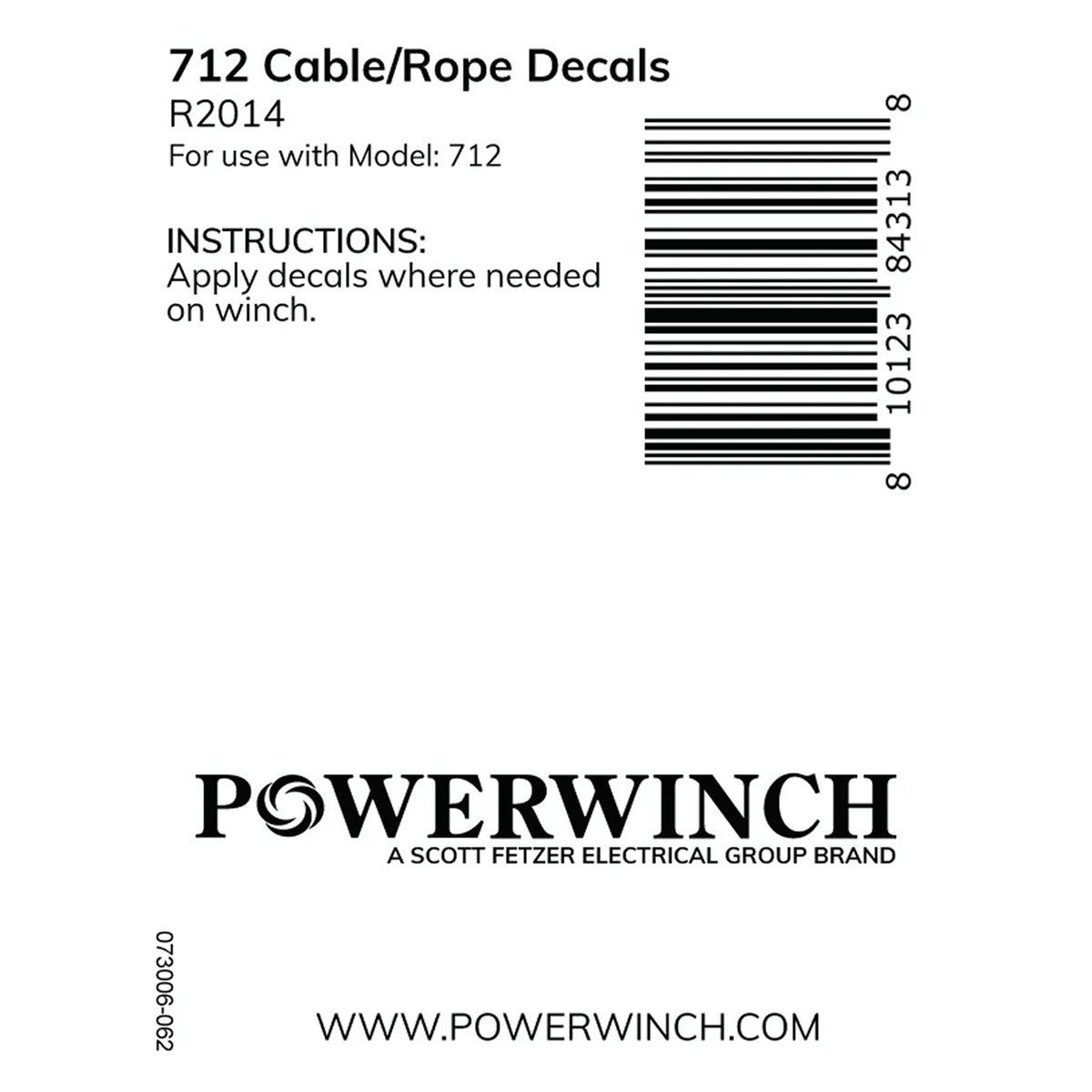 Powerwinch Cable/Rope Decals - 712 - R2014