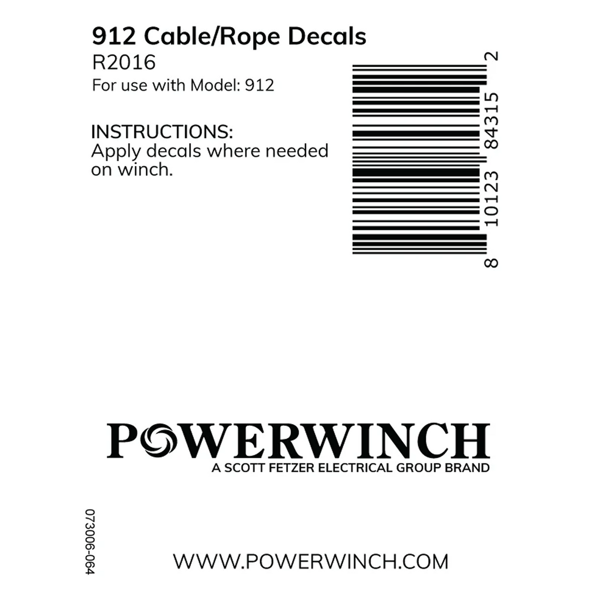 Powerwinch Cable/Rope Decals - 912 - R2016