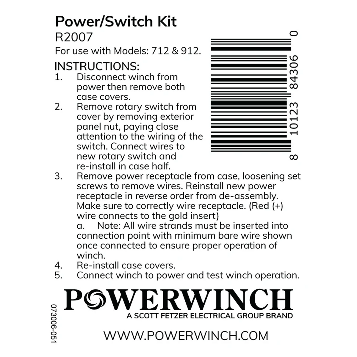 Powerwinch Power/Switch Kit - 712, 912 - R2007