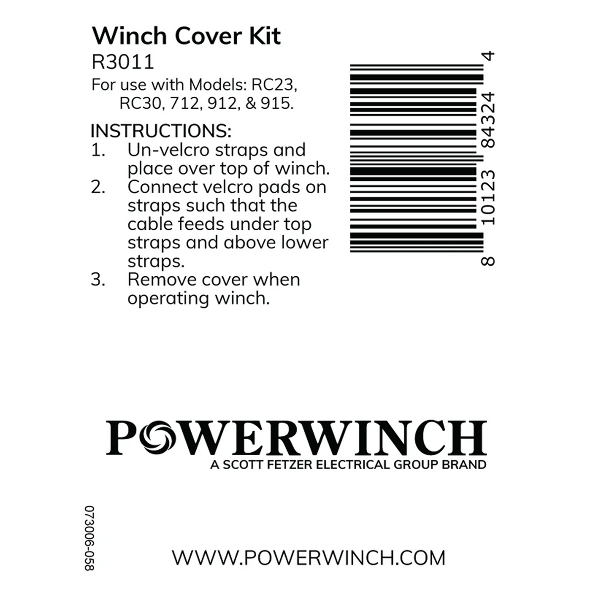 Powerwinch Winch Cover Kit - RC23, RC30, 712, 912, 915 - R3011
